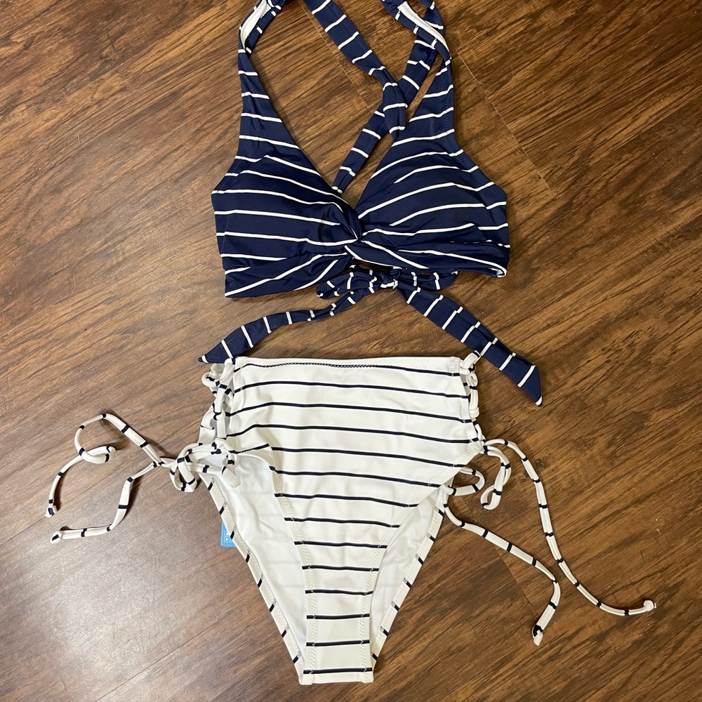 Cupshe Stripe Twist Bikini with Lace Up Design Size M